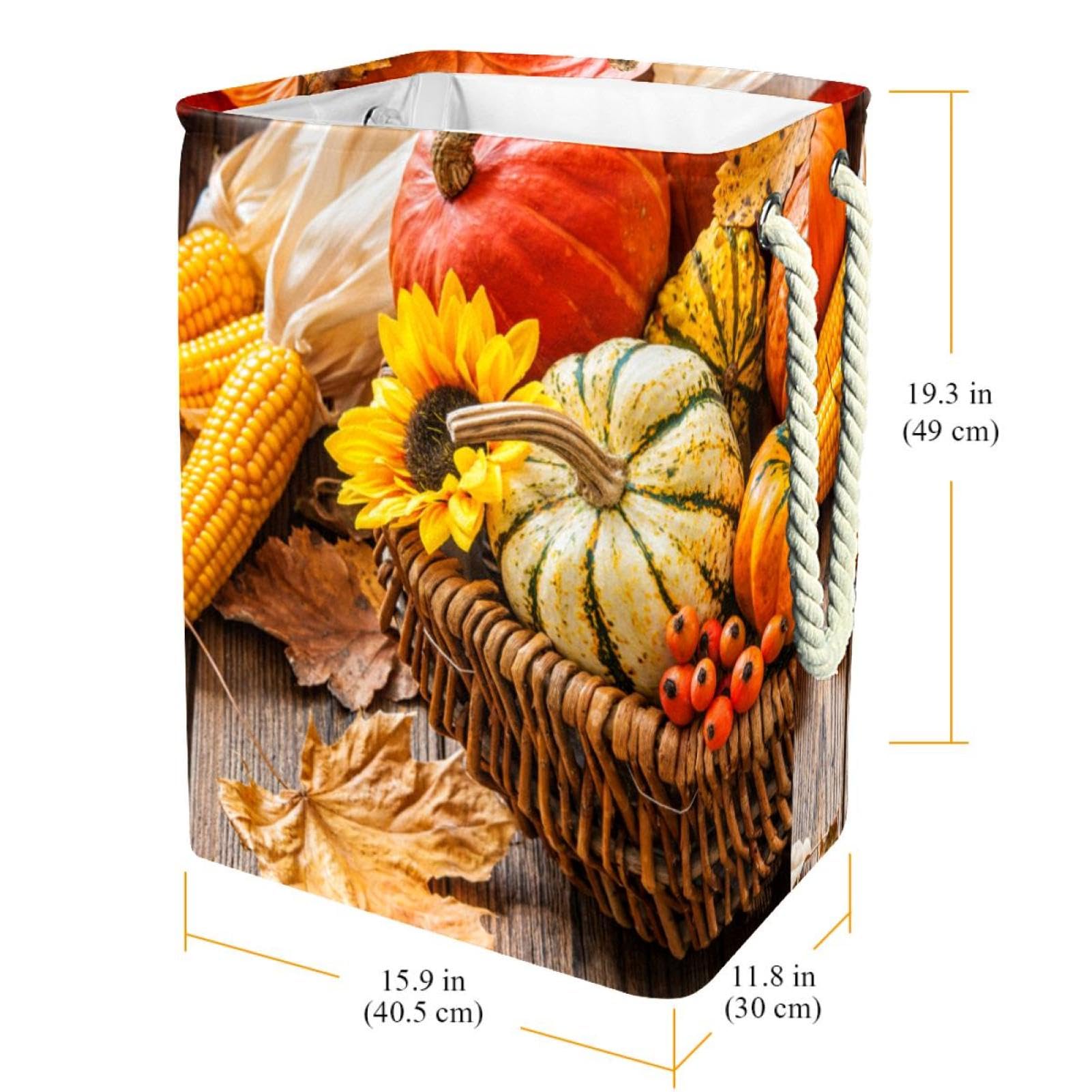 Panier De Rangement Pliable Avec Couvercle - 42x32x30 Cm - Motif Récolte D'Automne - Pour Jouets, Vêtements, Bureau