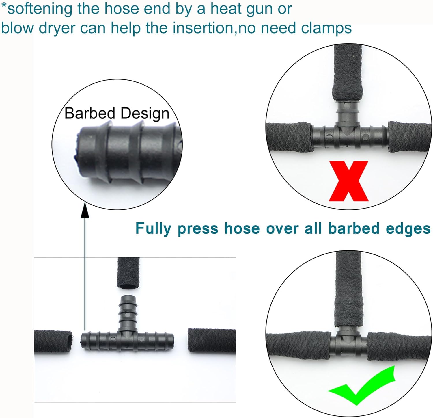 Soaker Hose Accessory, Garden Hose Fittings Kit for 1/2" Tubing, Irrigation Quick Set Connector Water Hose Adapter