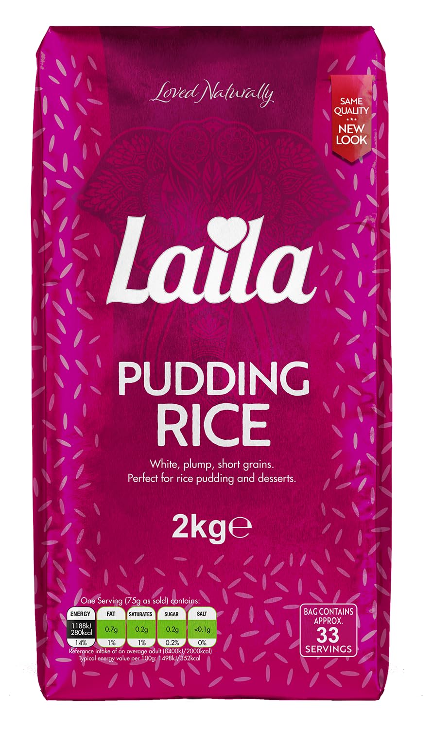 Laila Pudding Rice 2Kg Pack, Short Grain Pudding Rice for Milk Pudding & Rice Pudding, Plump Short Grain Rice for Desserts, Gluten Free Rice Pudding Rice