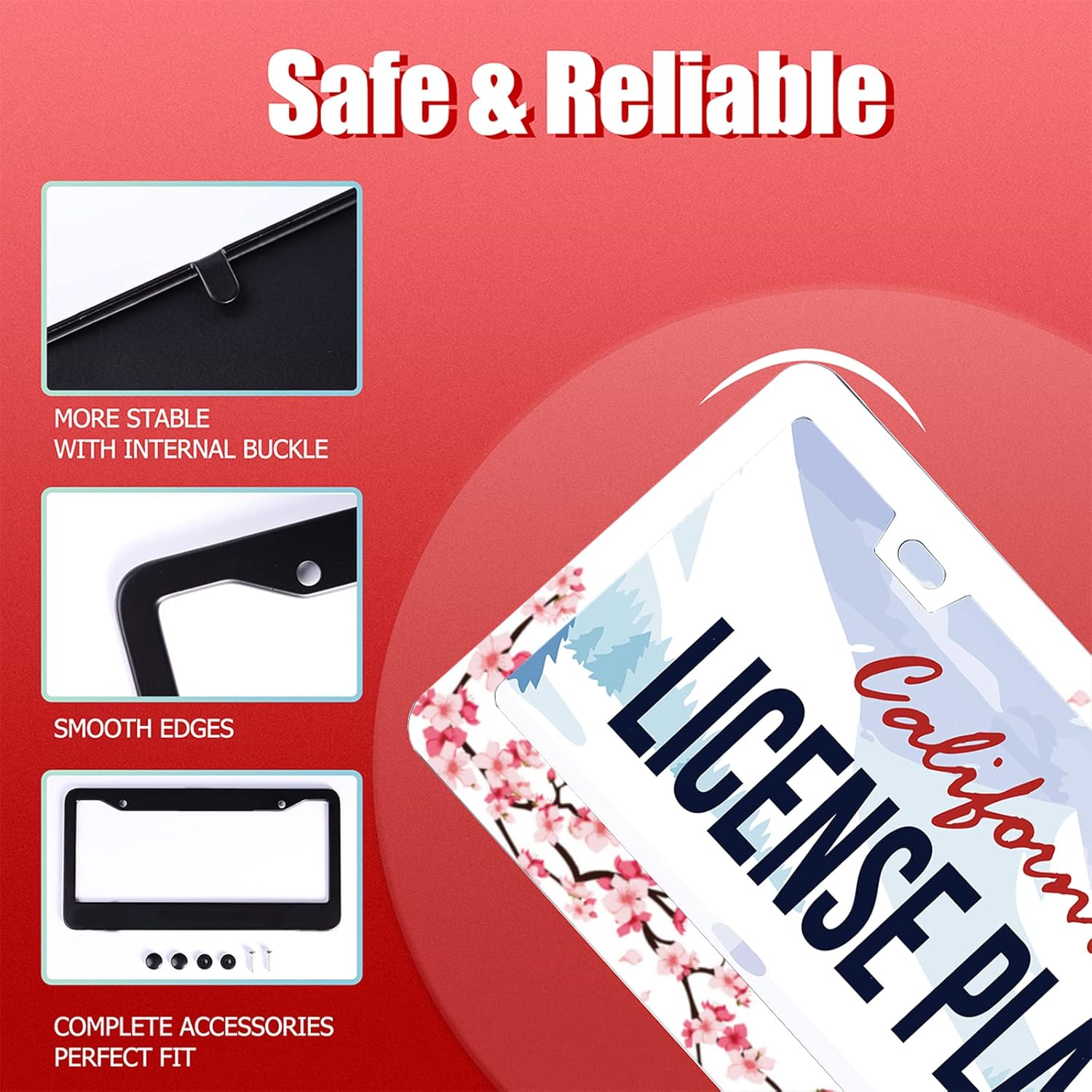 Personalise Beautiful Cherry Blossom License Plate Frames Floral License Plate Frame Car Stainless Steels Accessories Cars Decor with 2 Holes and Screws Fits Standard US Vehicles Size: 12.2 x 6 Inch