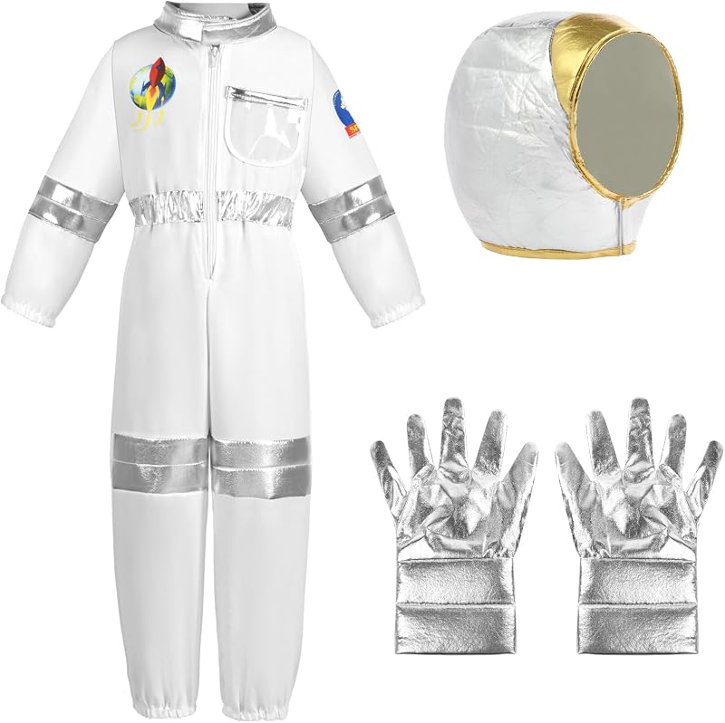 Aomig Disfraz Astronauta Niño, Disfraz de Astronauta Niño con Casco Astronauta, Traje Astronauta Niño, Regalo para Niño 4-8 Años para Fiesta Carnaval Halloween Cosplay