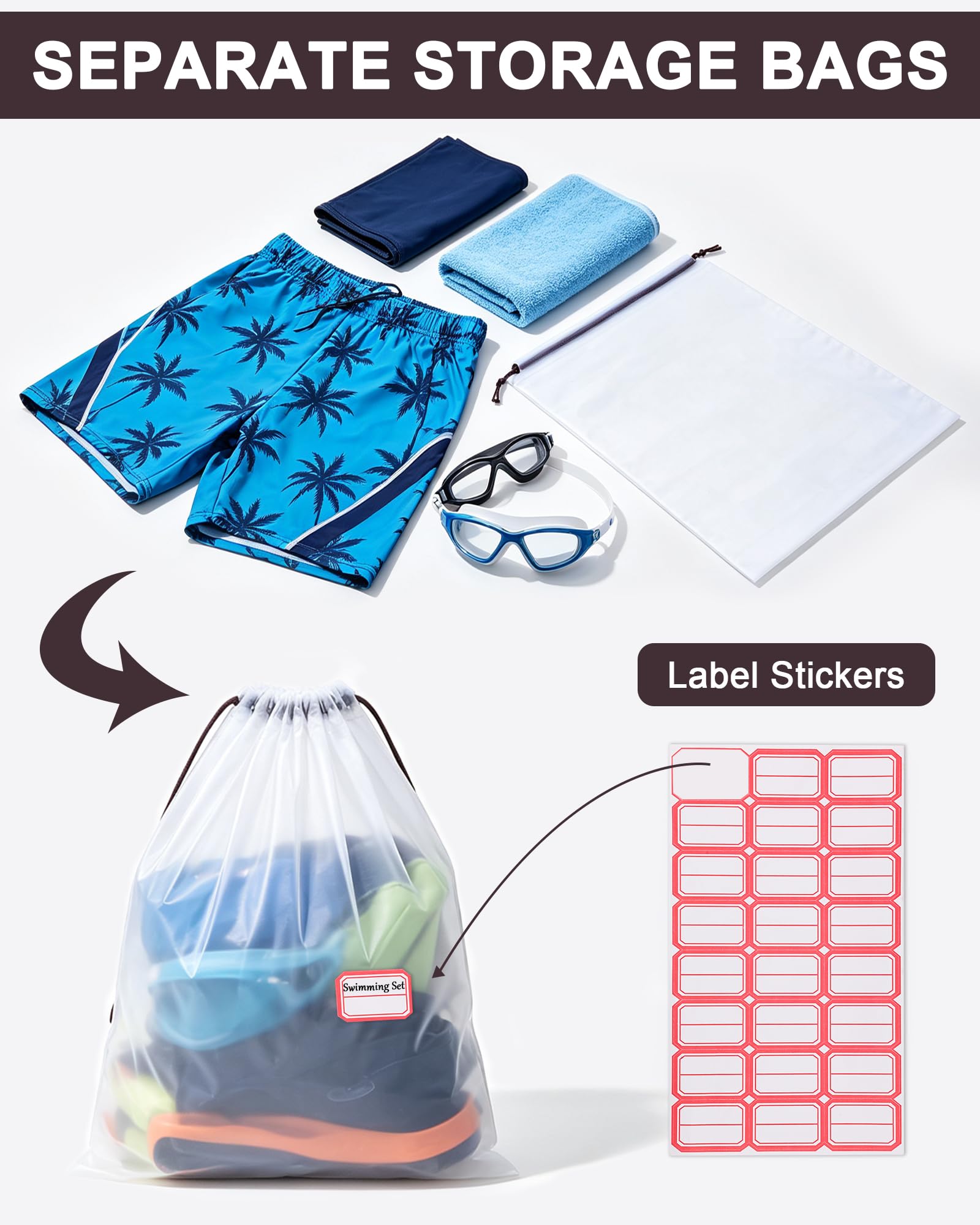 Worki na Buty do Podróży, 8 Sztuk Organizer do Butów do Walizki Wodoodporny ze Ściągaczem, 30x40cm Przezroczyste Woreczki na Buty, Dom i Siłownia, z 1 Etykietami