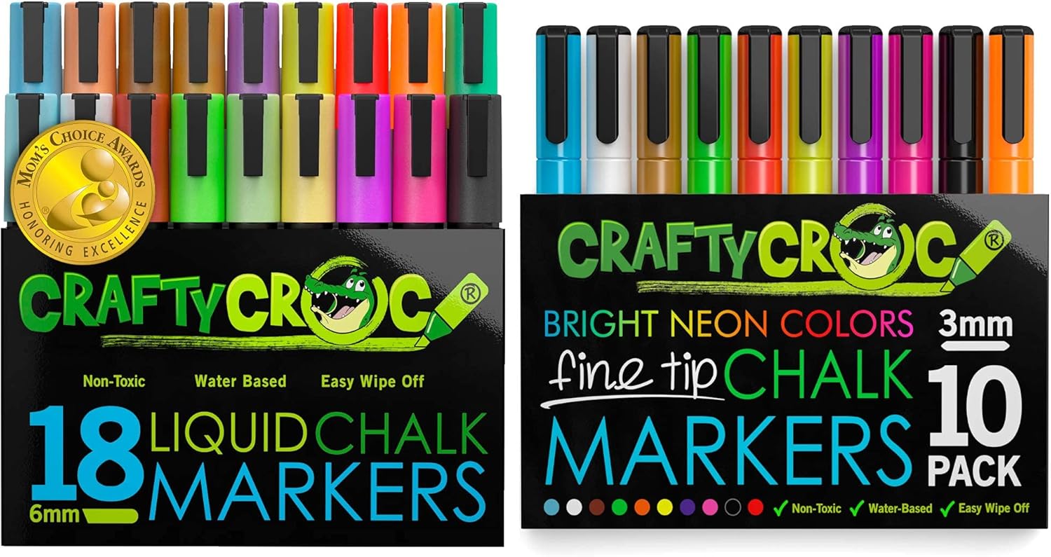 Chalk Markers Bundle, 18 Jumbo Pack and 10 Pack Neon Fine Tips, Neon and Earth-tone Colors
