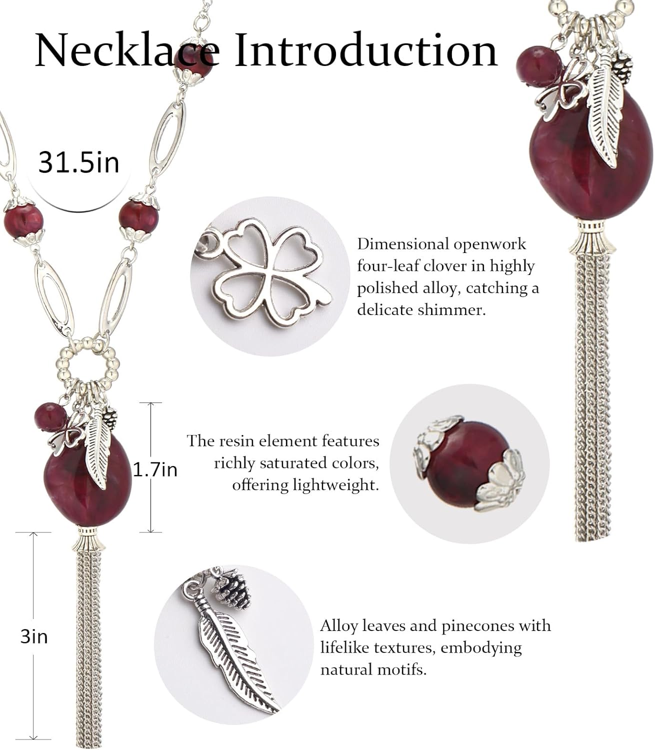 BULINLIN Long Chunky Pendant Necklaces for Women Silver Tassel Sweater Chain with Beaded Pendant Birthday Gifts for Mom Fashion Costume Jewelry - Image 7