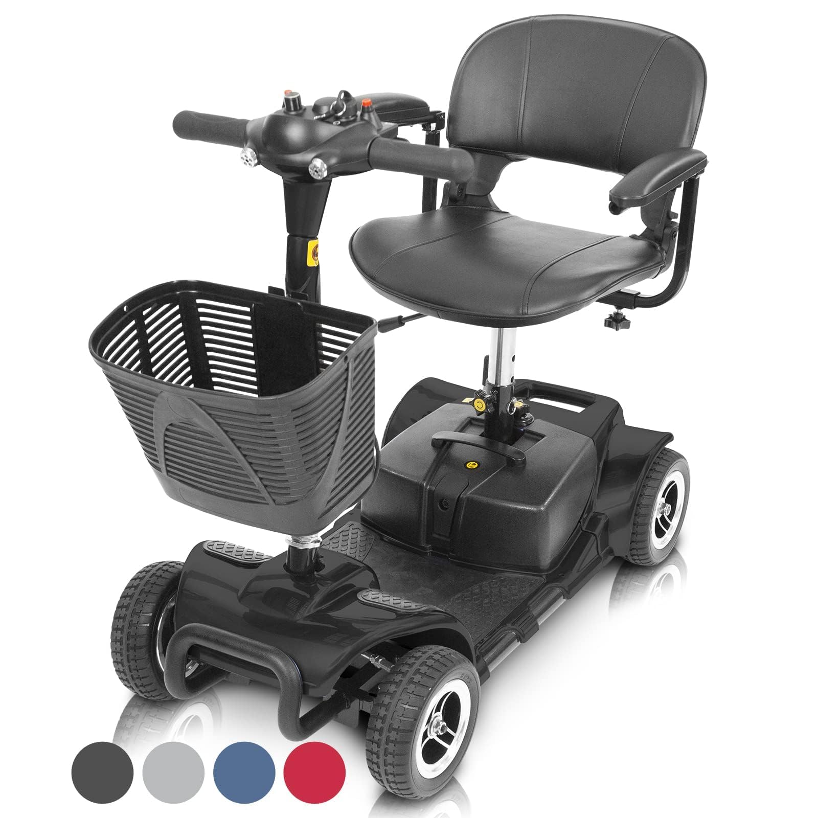 Vive 4 Wheel Mobility Scooter - Electric Powered Wheelchair Device - Compact Heavy Duty Mobile for Travel, Adults, Elderly - Long Range Power Extended Battery with Charger & Basket
