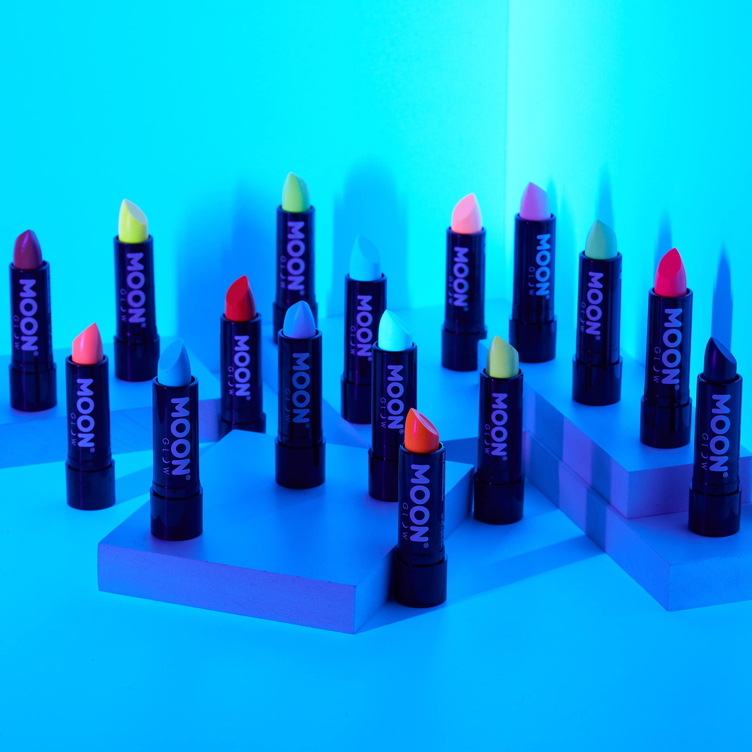 Moon Glow Rossetto Neon UV - Rossetto colorato al neon brillante - Si illumina sotto i raggi UV, Set da 16, 16 pezzi (confezione da 1)