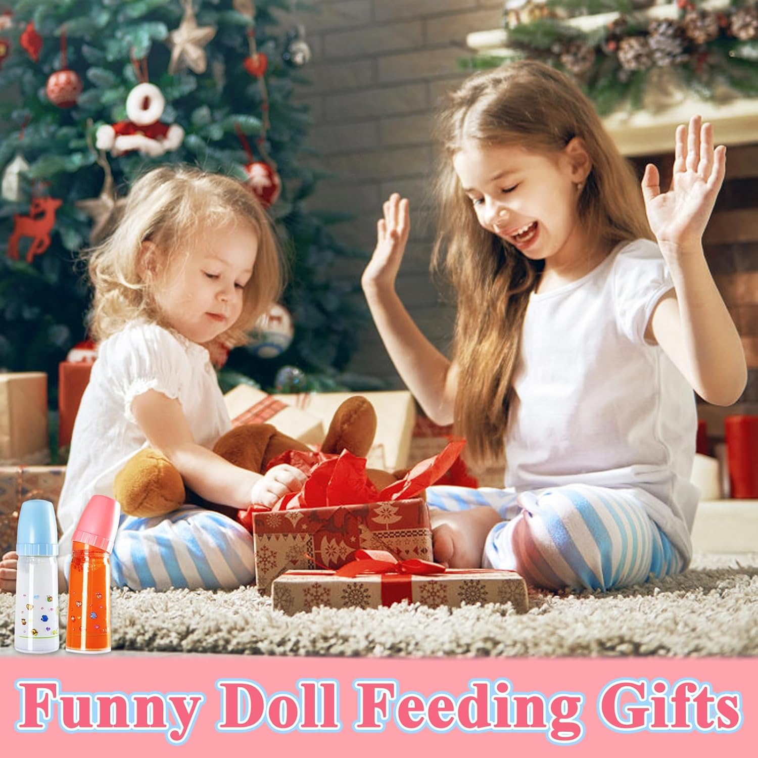 12PCS Baby Doll Accessories Set,Doll Pretend Play Feeding Toys,Baby Doll Feeding Include Disappearing Milk and Juice Bottles,Pacifier,Bibs,Diapers