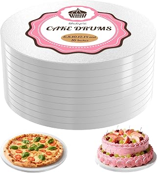 8 Inch Cake Boards Round - 10 Pcs Sturdy 1/2" Thick Greaseproof Cake Drums for Wedding & Birthday Multi-Layer Cakes, White Food-Grade Cardboard Base 10 Pcs, 8 Inch