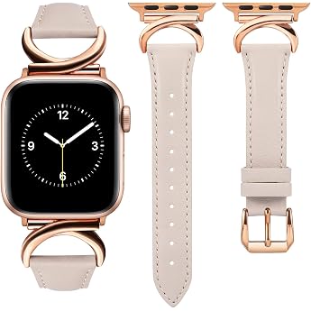 TOYOUTHS Leather Strap Compatible with Apple Watch Strap 40/41/38/42 mm Women Slim Elegant Dressy Bracelets with C-Shaped Buckle for iWatch Series 11 10 9 8 7 6 5 4 SE 3 2 1 Polar Star/Rose Gold
