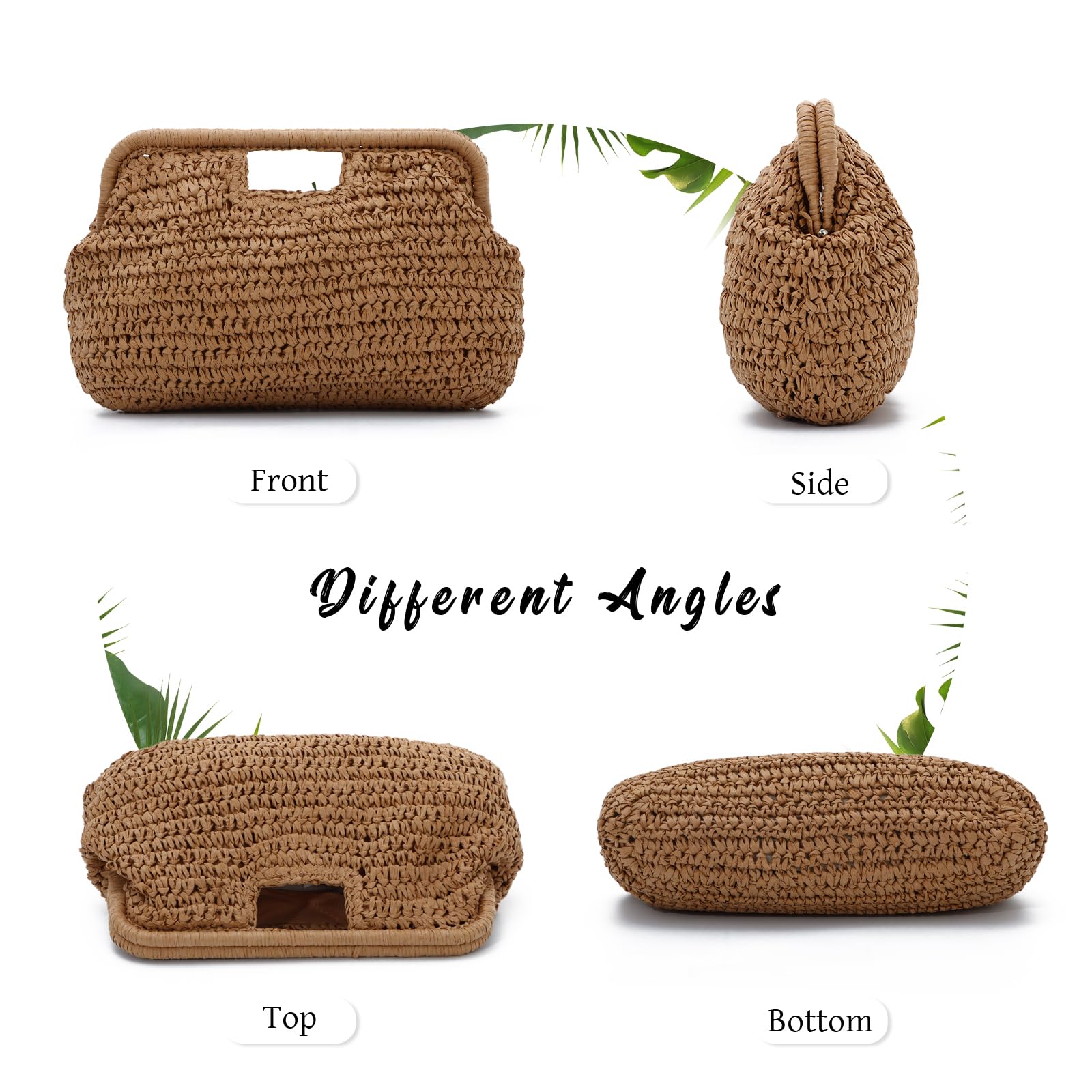 EVEOUT Clutch de Rafia Trenzada para Mujer Verano Cartera de Mano Rafia para Playa Vacaciones Boho Bolso Paja Tejido para Fiesta Bodas