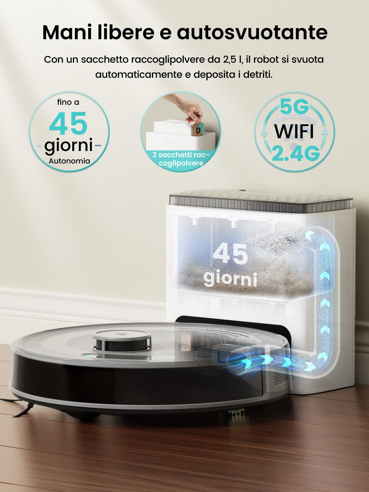 LEFANT M2S Plus Robot Aspirapolvere Lavapavimenti con Mappatura, 10000Pa, 240 Minuti, Navigazione Laser dToF, Evitamento Ostacoli PSD, Controllo APP/Alexa, Pulizia Personalizzata, Grigio