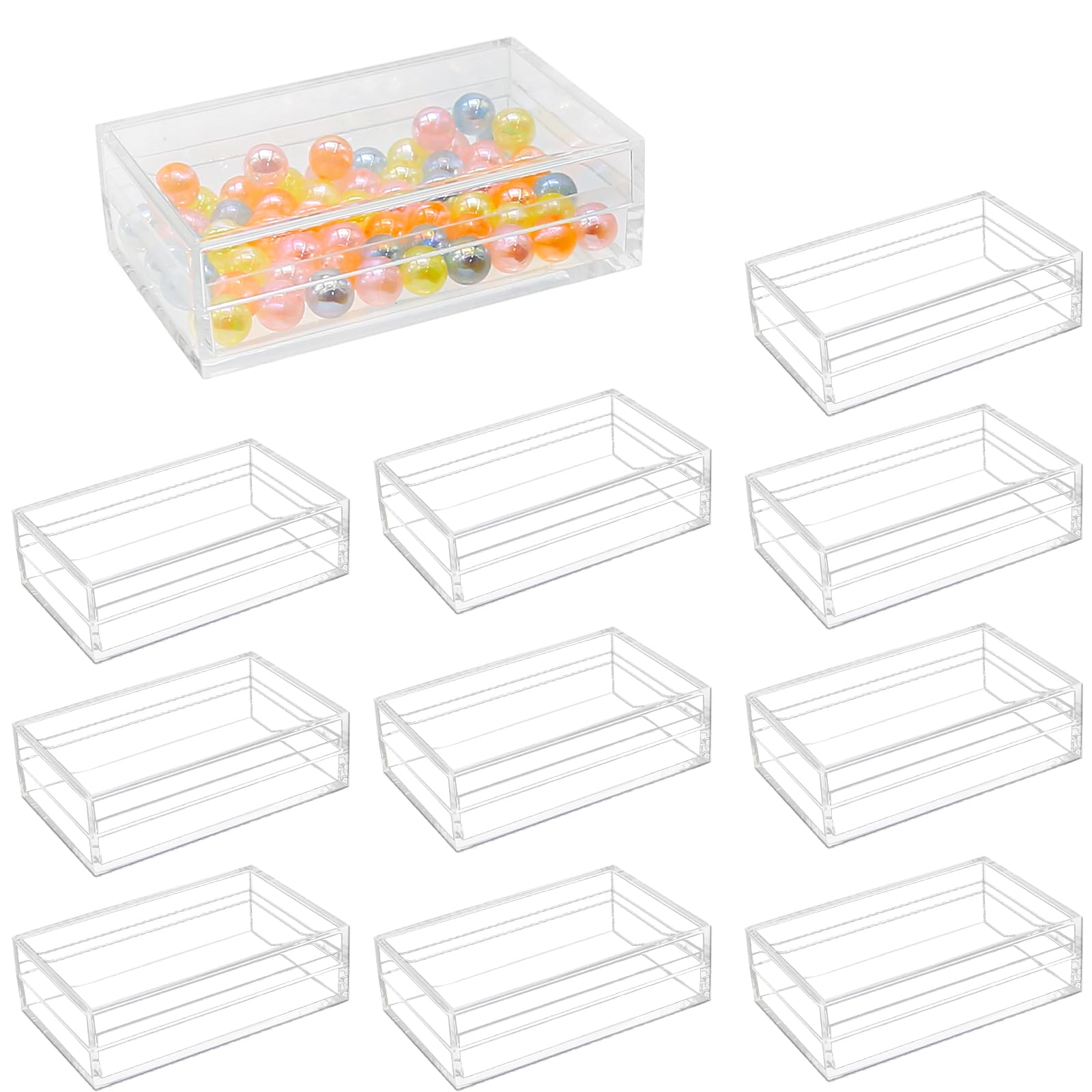 LIDSCURA 12 PCS Clear Acrylic Box with Lids 4.3 x 2.7 x 1 Inch Storage Candy Box Containers Mini Rectangle Clear Plastic Gift Box for Display Jewelry Wedding Party Favors Treats Coin Accessories
