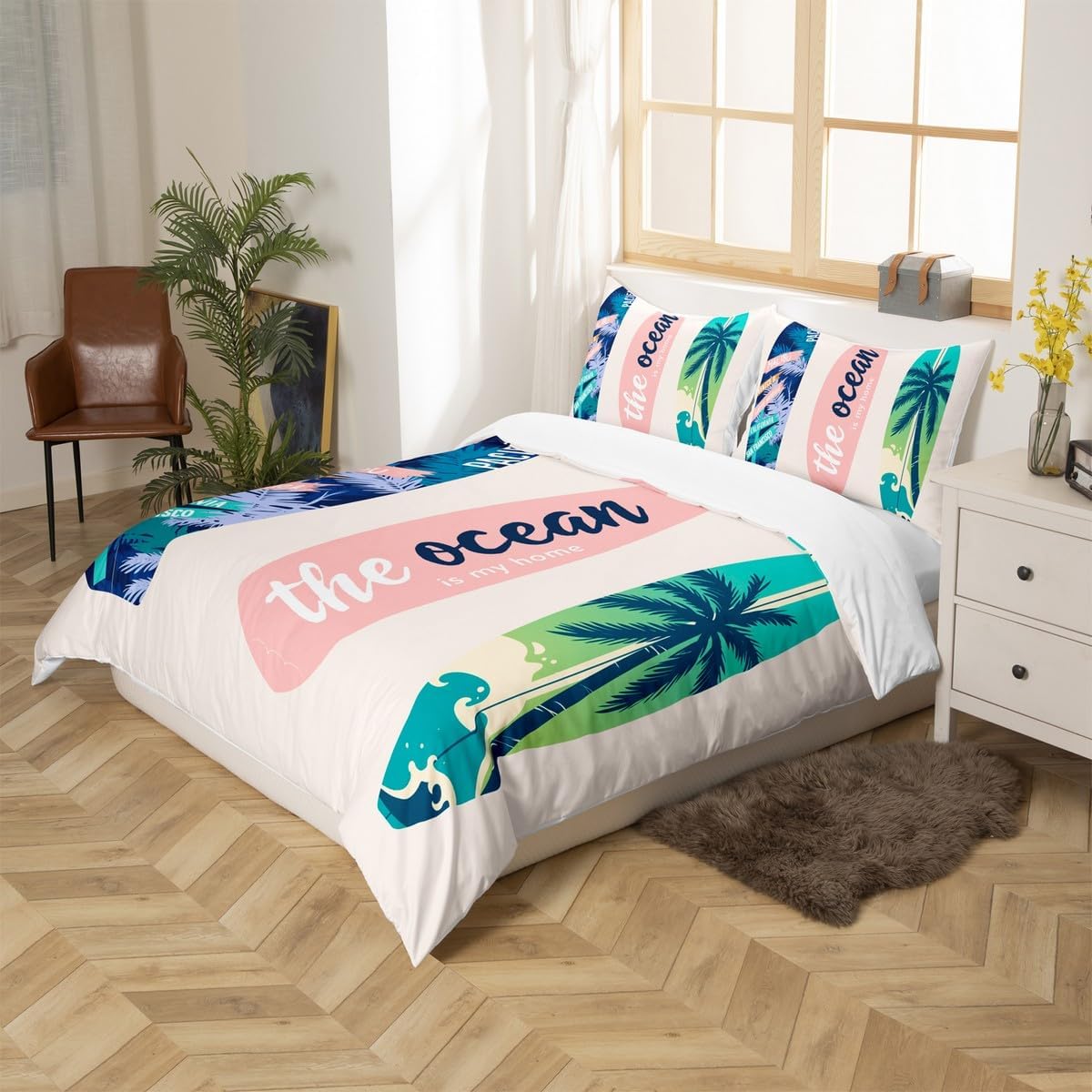 Homewish Surfboard Comforter Cover Set Summer Sea Surfing Theme Duvet Cover Ocean Theme Bedding Set 2pcs for Kids Boys Teens Soft Polyester Quilt Cover with 1 Pillow Case(No Comforter) Twin Size