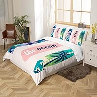 Vista 5 de Juego de funda de edredón de verano con temática de surf marítimo, juego de ropa de cama de 3 piezas para niños, adolescentes, funda de edredón