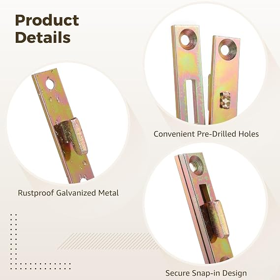 4 Pairs Heavy Duty Bed Rail Fasteners, Galvanized Metal Brackets for Secure Snap-in Connection, 5 in Wooden Frame Connectors for Beds, Sofas, Planter Boxes