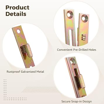 4 Pairs Heavy Duty Bed Rail Fasteners, Galvanized Metal Brackets for Secure Snap-in Connection, 5 in Wooden Frame Connectors for Beds, Sofas, Planter Boxes