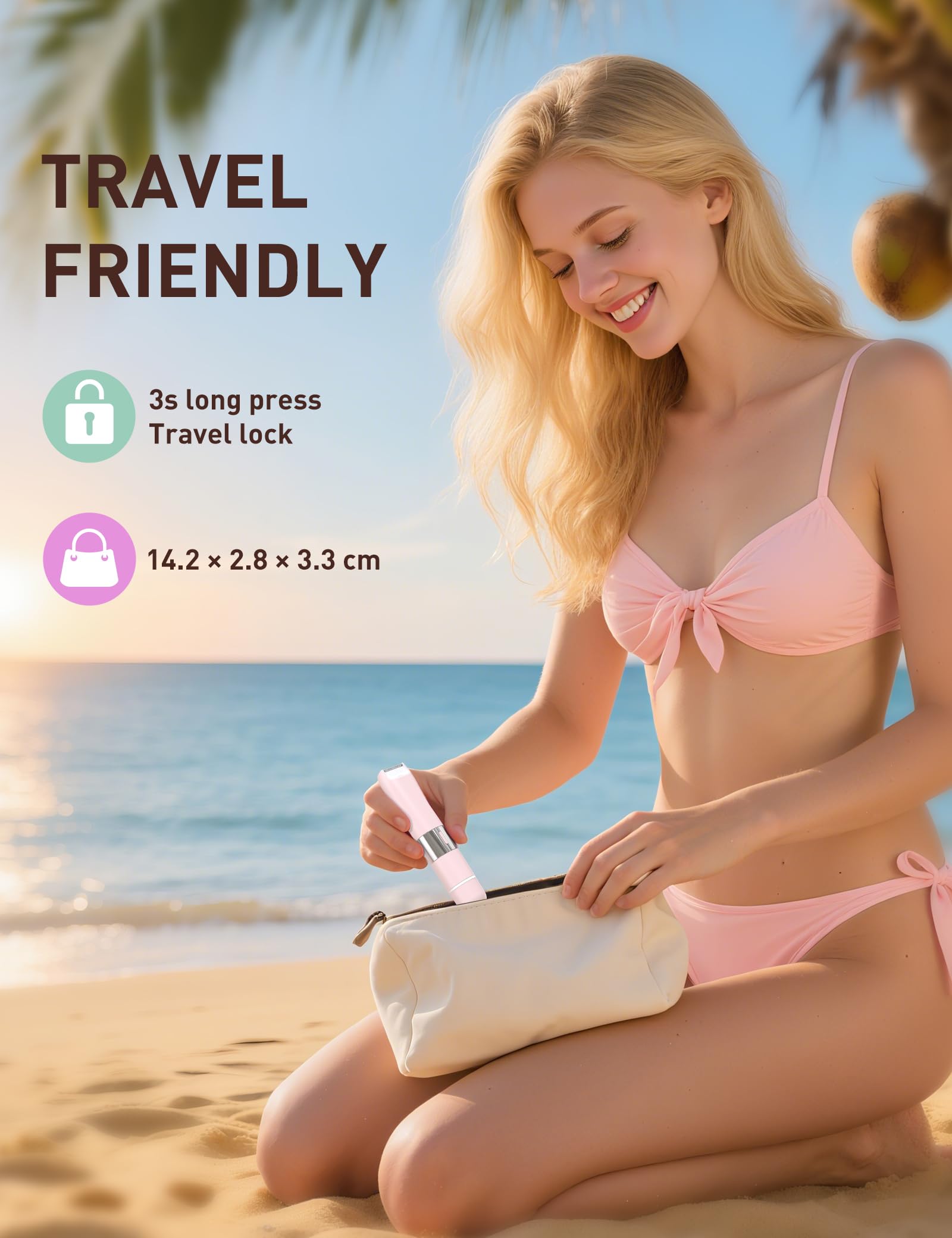 Bikini Trimmer Women 2-in-1 Facial Hair Remover for Women,USB-C Razors Woman,Dual Head Shaver Women with Smart Light for Intimate,Lady Shavers for Woman Pubic Hair for Lip Underarm Body,Travel Lock — view 7