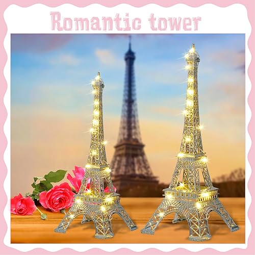 Miniatura 4 de 4 piezas de decoración de estatua de la Torre Eiffel de 15 pulgadas y 10 pulgadas, figuras coleccionables de metal con temática de París con 2