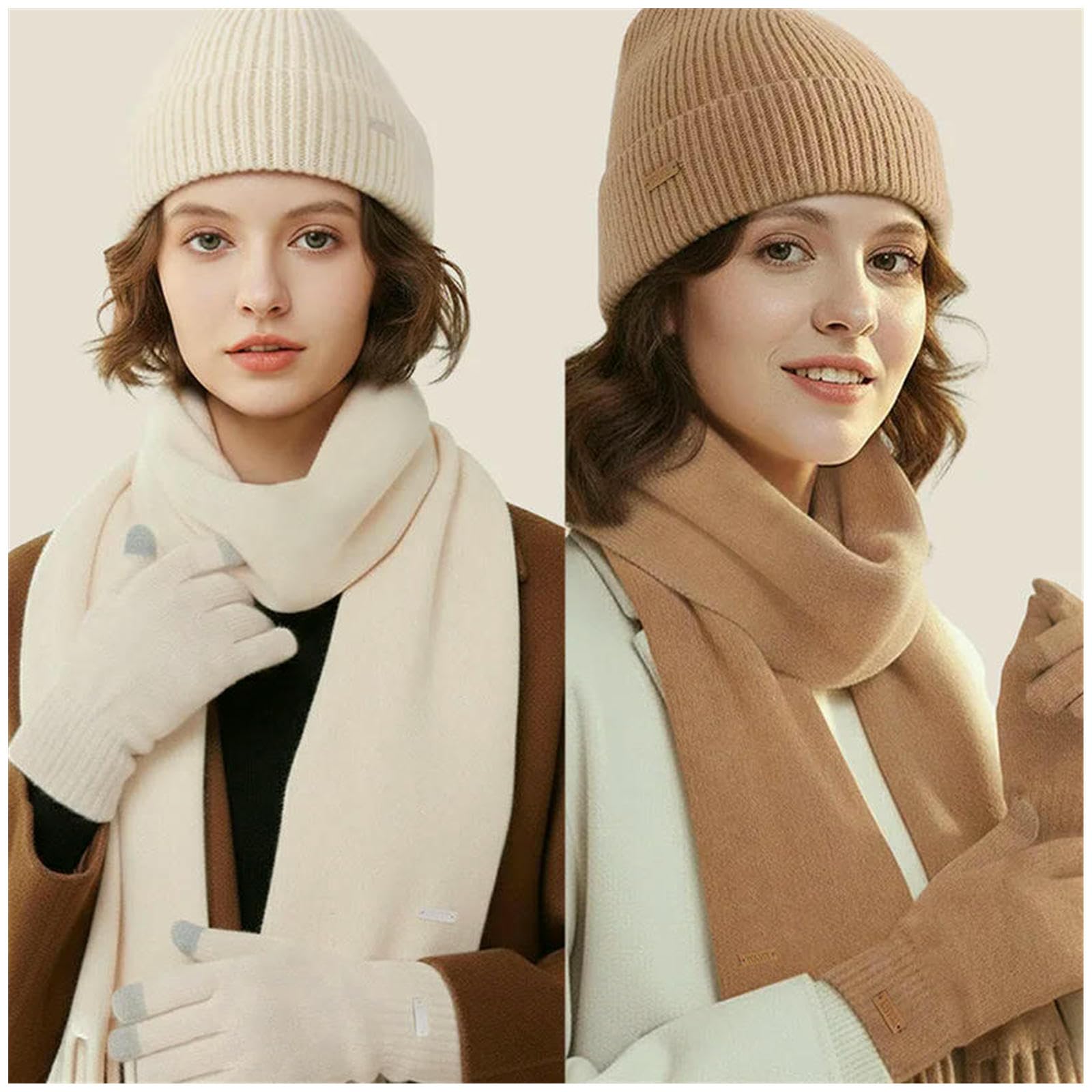 Mütze,Schal & Handschuh-Sets 3-teiliges Set Für Damen, Winter-strickmütze, Schal, Handschuhe, Kombination, Bequemes, Weiches, Lässiges, Warmes Mützen-Set, Winddichtes Outdoor-REIT-Set-grau