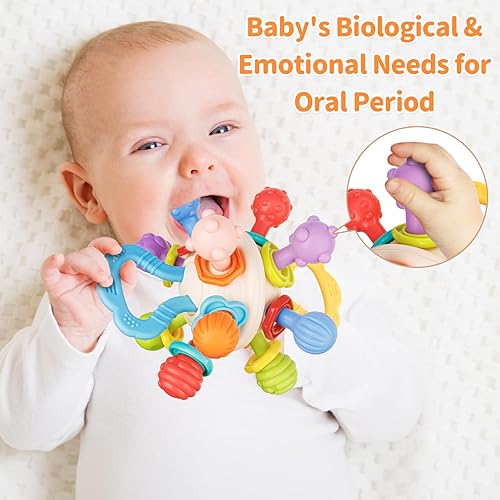 Miniatura 2 de Juguetes sensoriales para la dentición para bebés de 0 a 6 a 12 meses, bola de alivio de la dentición para bebés, regalos para niños recién nacidos