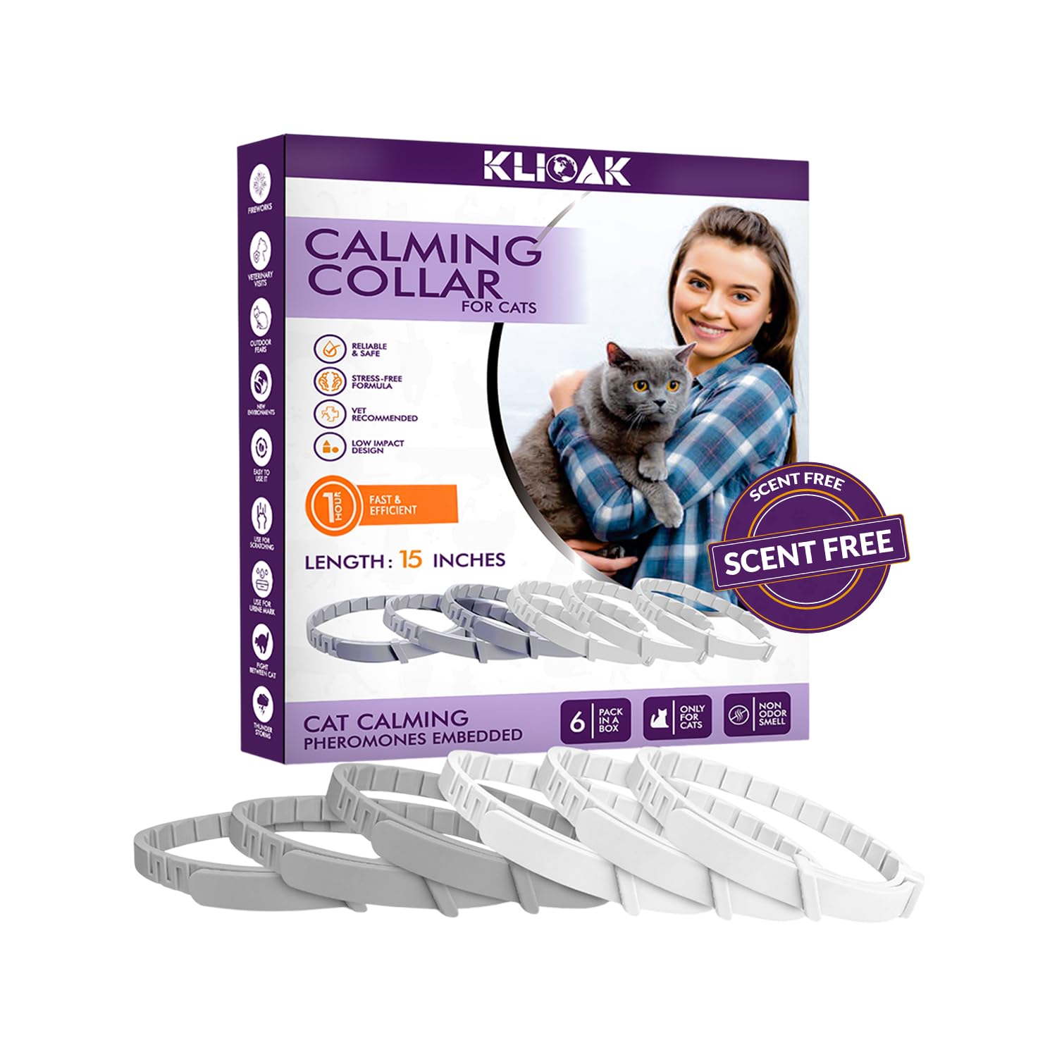 Calming Collars for Cats with Pheromones, Anxiety and Stress Relief 6 Pack Adjustable and Waterproof. Drug Free Solution Helps Reduce Spraying,Aggression and Nervous Behavior