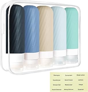 Laxen 5 Pack Travel Bottles for Toiletries with Labels, Sili