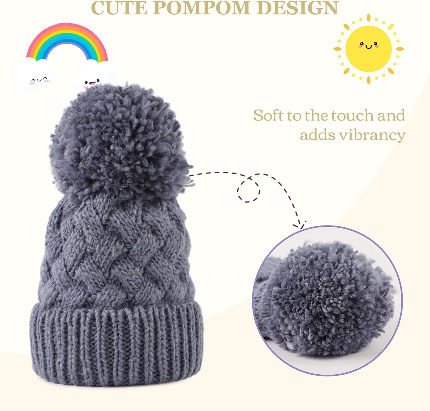PESAAT Knit Toddler Girl Winter Hat Autumn Baby Boy Beanie Twist Infant Beanies Kids Hats with Pompom - Image 3