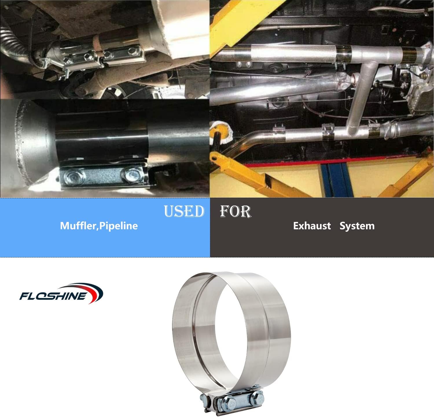 4PCS 6" Lap Joint Band Clamps,Exhaust Muffler Clamp, Exhaust Pipe Clamps preformed Stainless Steel