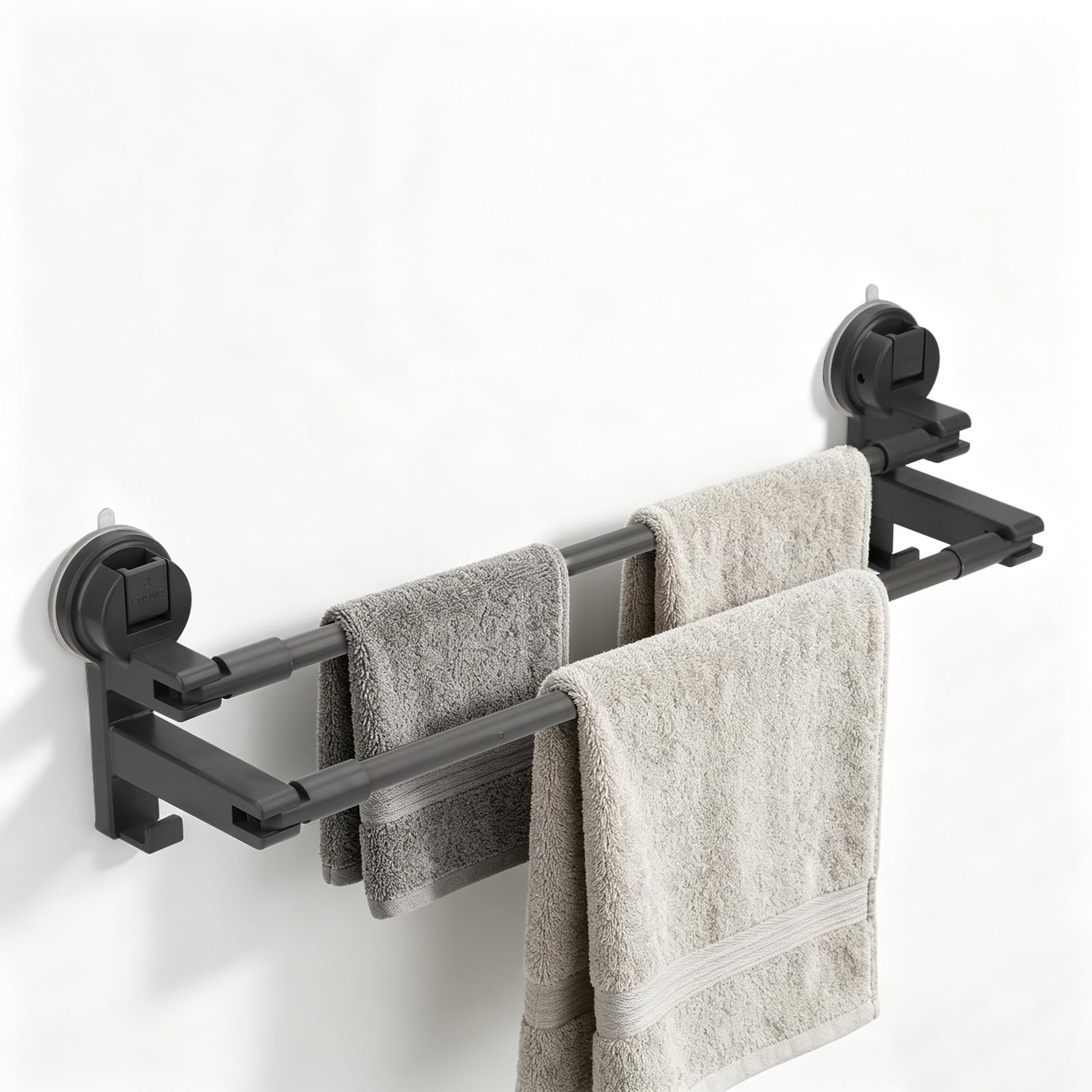 Suction Towel Rail Bathroom 52-90cm Adjustable,Vacuum Hand Towel Holder,Self Adhesive Double Shower Towel Bar Wall Mounted Towel Hanger Plastic No Drilling