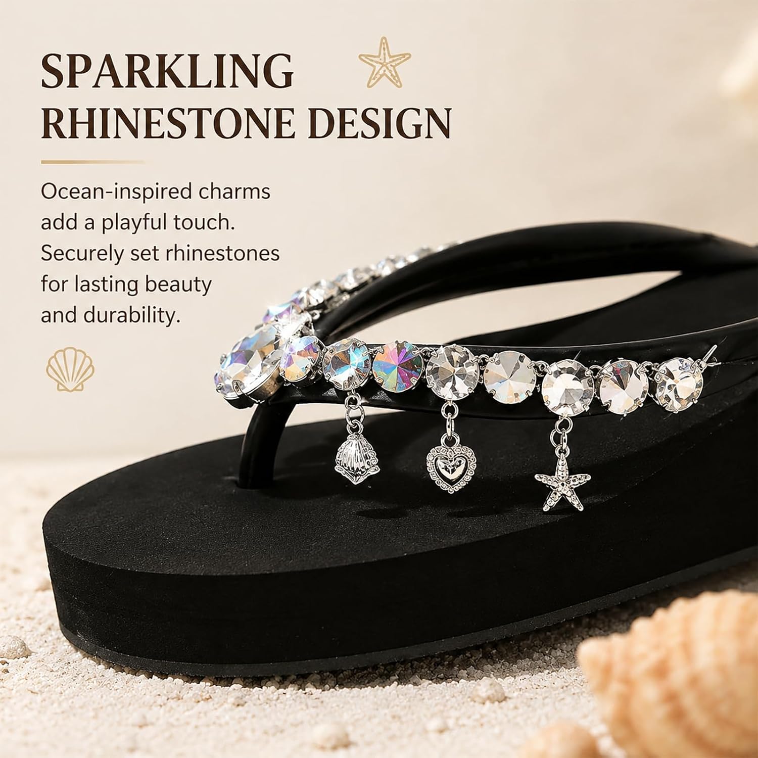 Women'S Sparkly Rhinestone Platform Flip Flops with Arch Support Comfortable Lightweight Orthopedic Slip-On Wedge Thong Beach Slides Fashion Casual Sandals for Daily Leisure Vacations