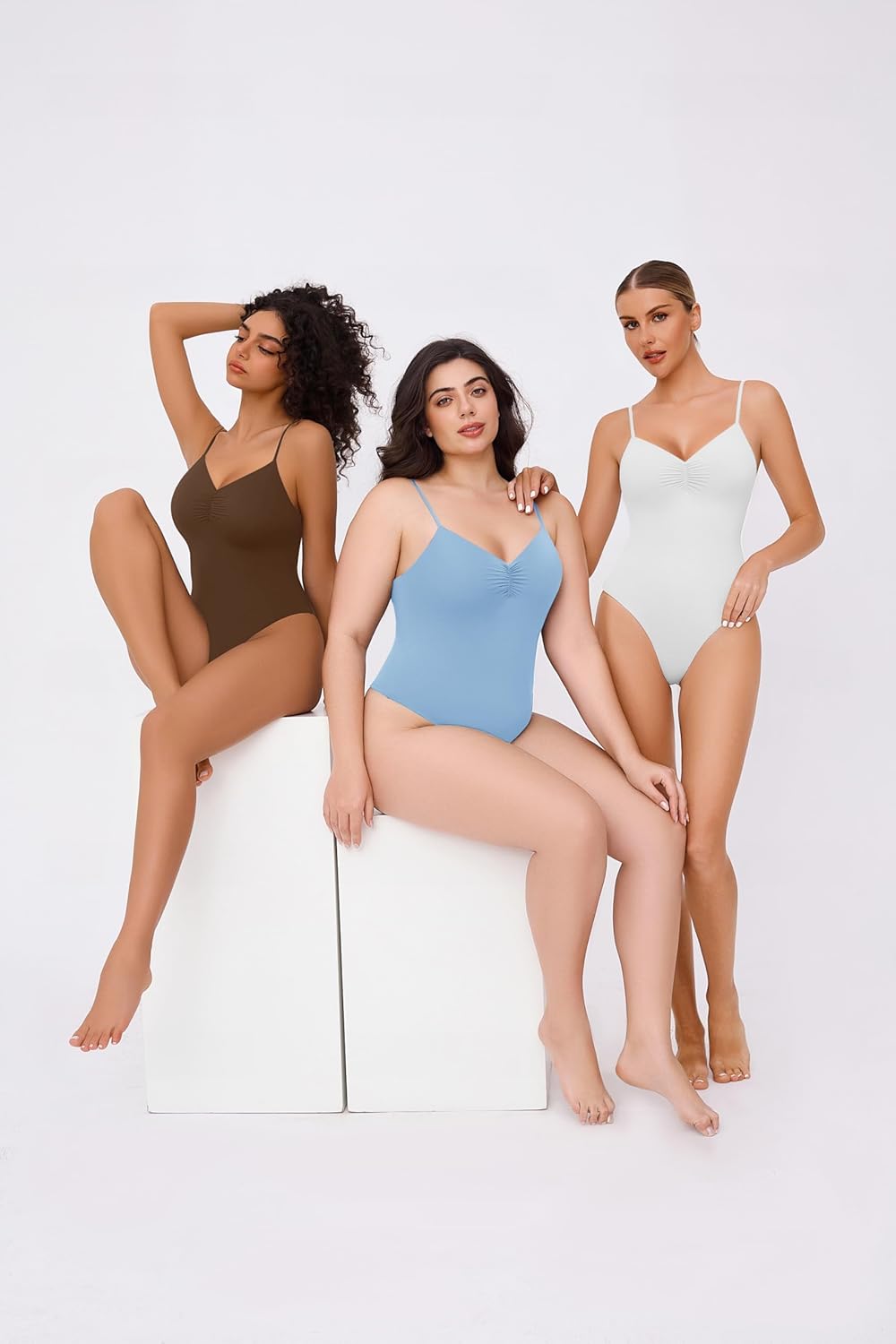 Avidlove Body Suits for Womens Sexy Ruched V Neck Thong Bodysuit Backless Sleeveless Double Lined Cami Body Suit Top - Image 6