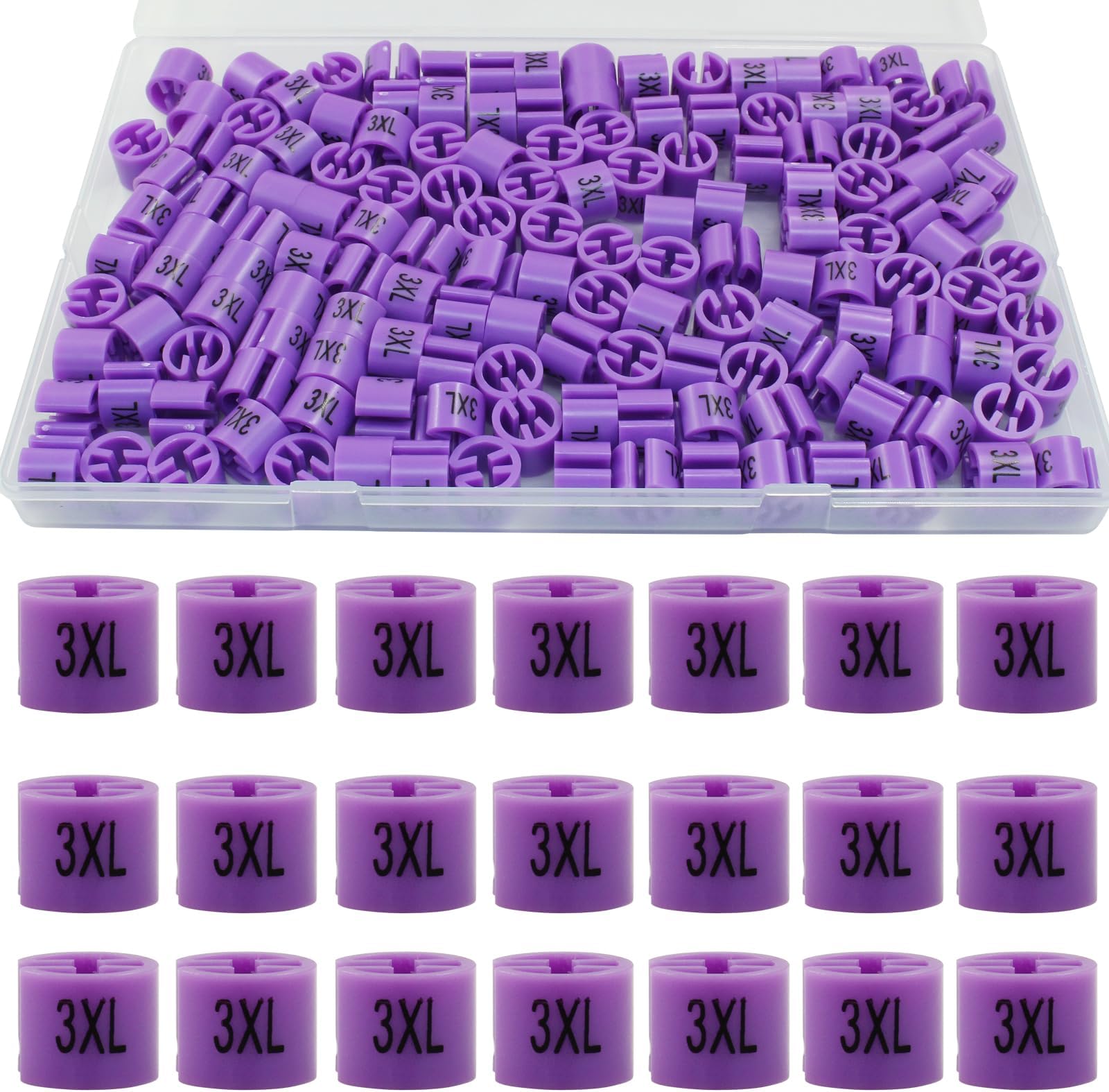 150 Pack Clothes Hanger Size Markers - 3XL Size Clothing Coded Label Tag for Wire Hangers Clothing Hangers with Storage Box - Purple