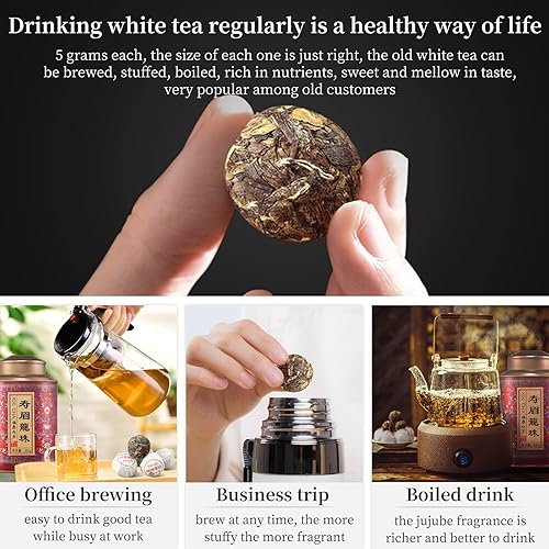 Miniatura 5 de XIXICHA Té Blanco 2013 Shou Mei Antiguo Té Blanco Perlas de Dragón Té Fuding Bolas de Té Blanco Té Chino Té Blanco 7oz Plantación orgánica-Rico en