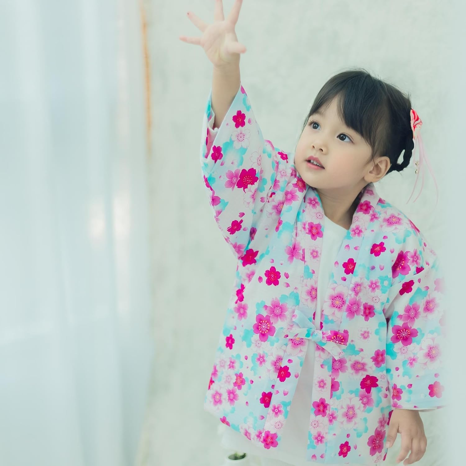 Girls Hanten Jacket Winter Soft Warm Cotton Cute Floral Print Kids Japanese Kimono Style Outer Coat
