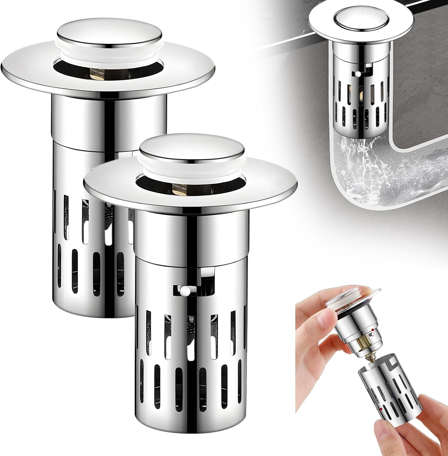 2025 New Bathroom Sink Stopper Hair Catcher, Pop Up Sink Drain Filter with Removable Stainless Steel Strainer Basket Hair Catcher for Bathroom Sink Stopper Replacement (4)