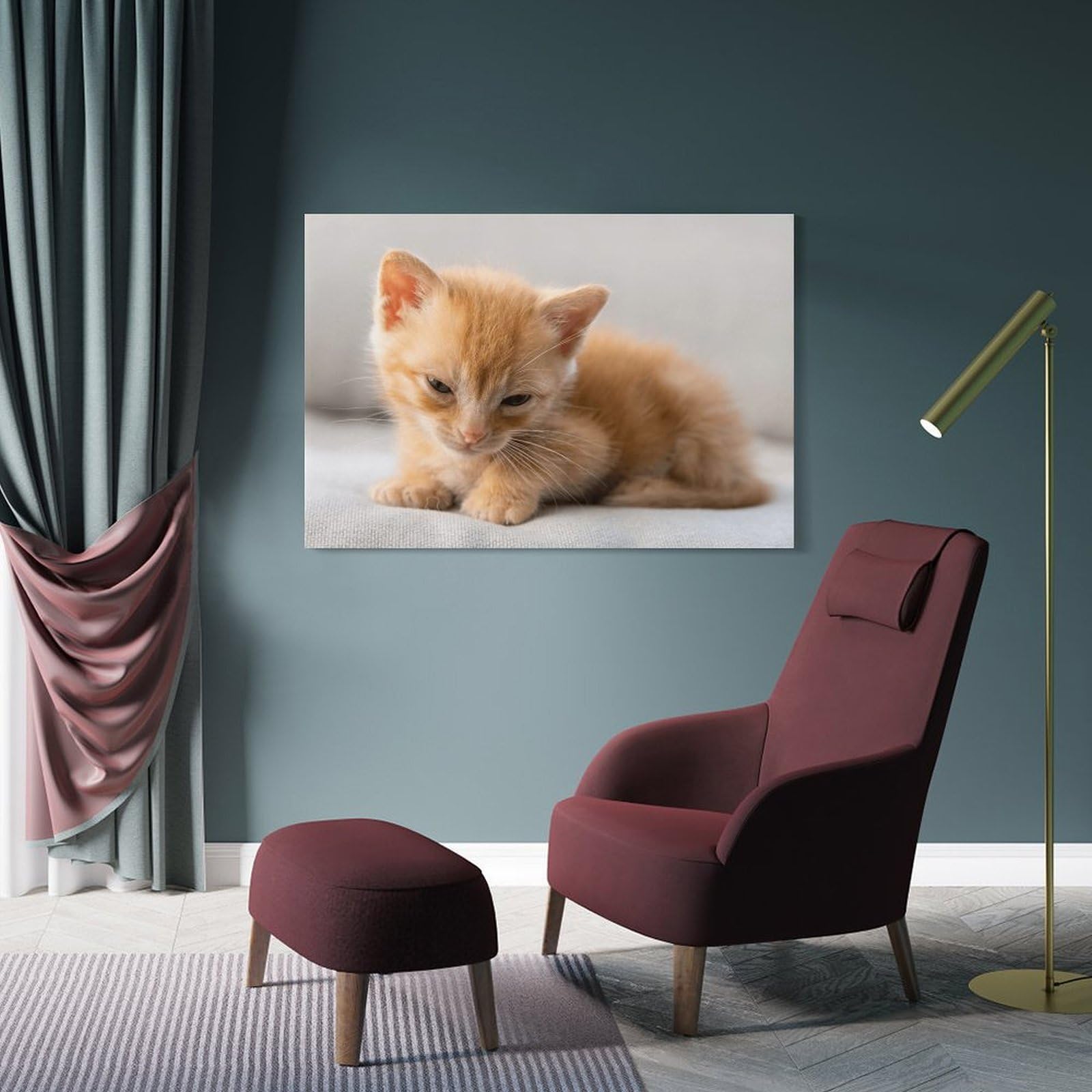 Junmoney Frame-Style-17 Ginger Kitten Cute Decorative Wall Artwork 20X30inch(50X75cm), For Corridors, Hallways Or Apartment Entries, Home Artwork For First Impressions