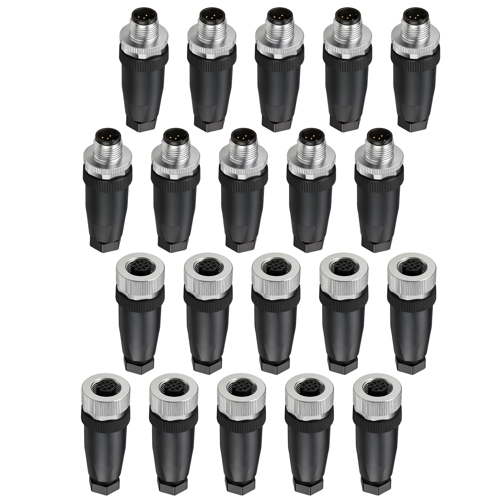 ZBLZGP 5Pin M12 Circular Connector Waterproof IP67 Electrical 12mm A Code Industrial Disconnect Coupling Field Assembly Wireable Connector Male to Female Sensor Screw-Joint Plug 10 Pack