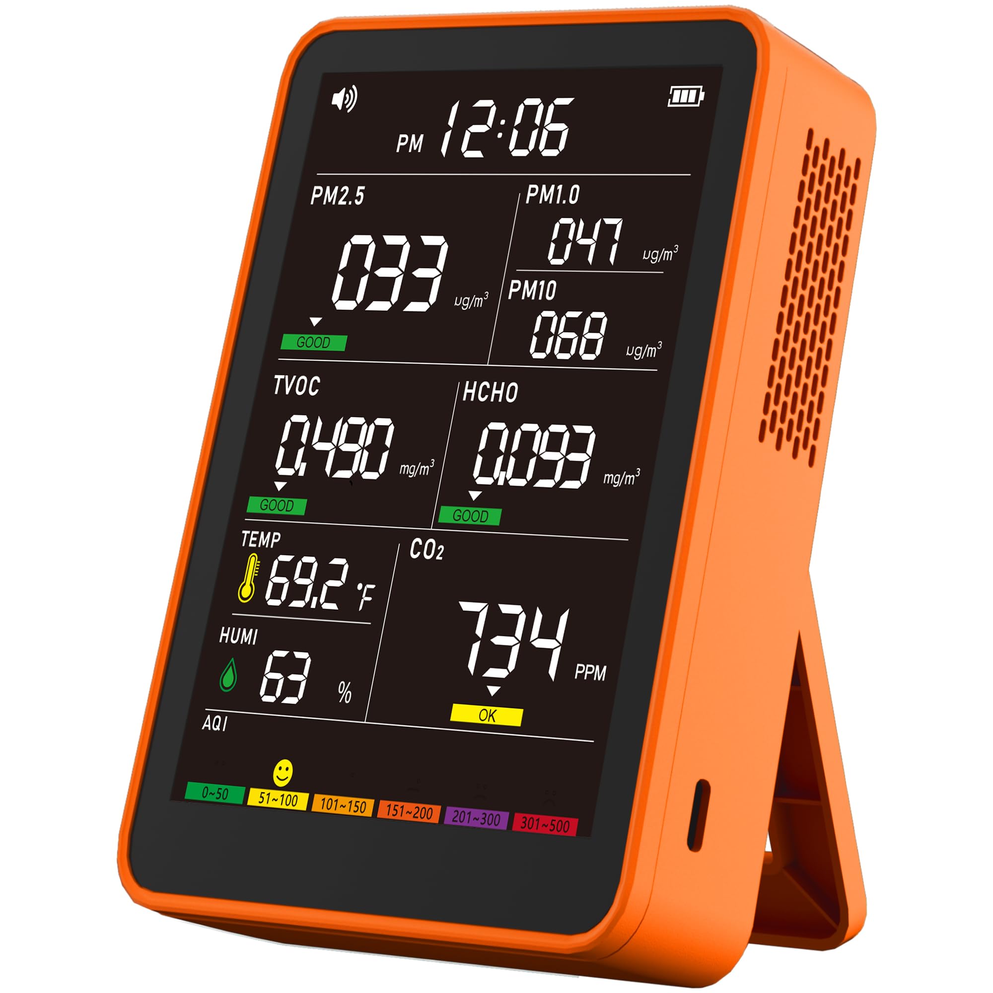 16-in-1 Indoor Air Quality Monitor, High-Precision Multi-Parameter Smart Air Quality Tester with HD Real-Time Color Screen, Portable Air Quality Monitor for Home, Office (Terracotta Orange)