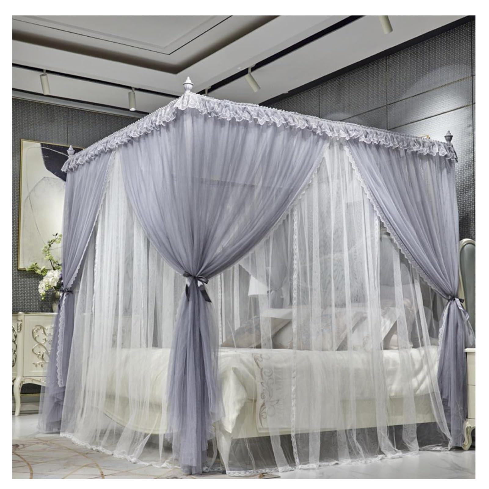 Generico Zanzariera a Doppio Strato - Baldacchino per Letto a 4 posti, Tende in Rete Trasparente, Staccabili, Blu, 180x200 cm - Perfetta per la Protezione dagli Insetti e per Decorare la Camera da Le