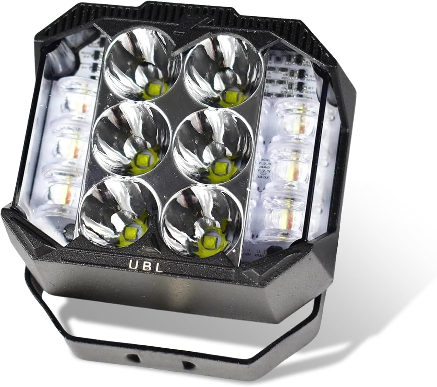 UBL Color Flood Mini-X 12V LED Vehicle Flood & Warning Light – 4-Color Side Shooters Small LED Light - 19 Flash Patterns - for Trucks, Emergency & Utility Vehicles (Amber, Blue, Red, White)