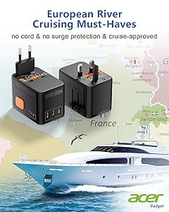 Acer 45W GaN Universal Travel Plug Adapter - International Power Adapter with 3 USB C & 1 USB A, Worldwide Power Outlet Travel Essentials for USA to European UK AUS Ireland, Type C/G/I/A, Black