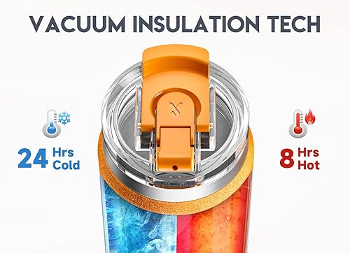 Miniatura 21 de Meoky Vaso de 32 onzas con asa, vaso aislado con tapa y popote, taza de viaje de acero inoxidable, 100% a prueba de fugas, mantiene el frío durante