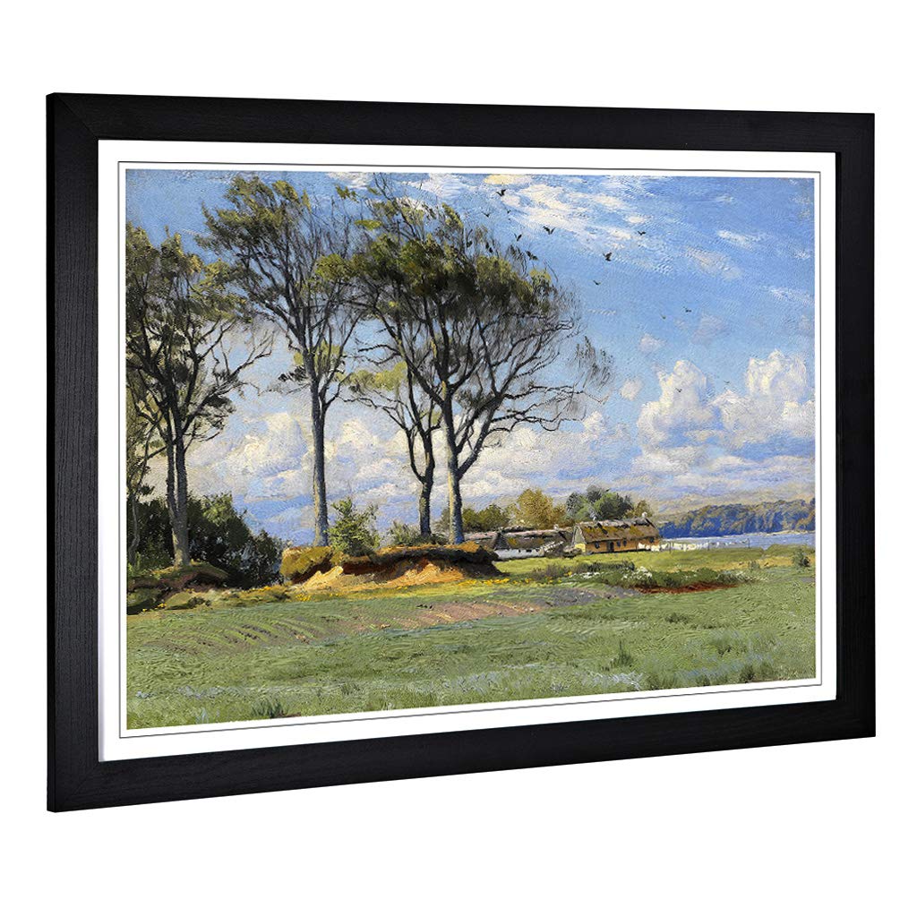 Big Box Art Framed Print of Peder Mork Monsted Sunlit Landscape Design | Wall Art Picture | Home Decor for Kitchen, Living Room, Bedroom, Hallway, Black, A2 / 24.5x18 Inch / 62x45cm