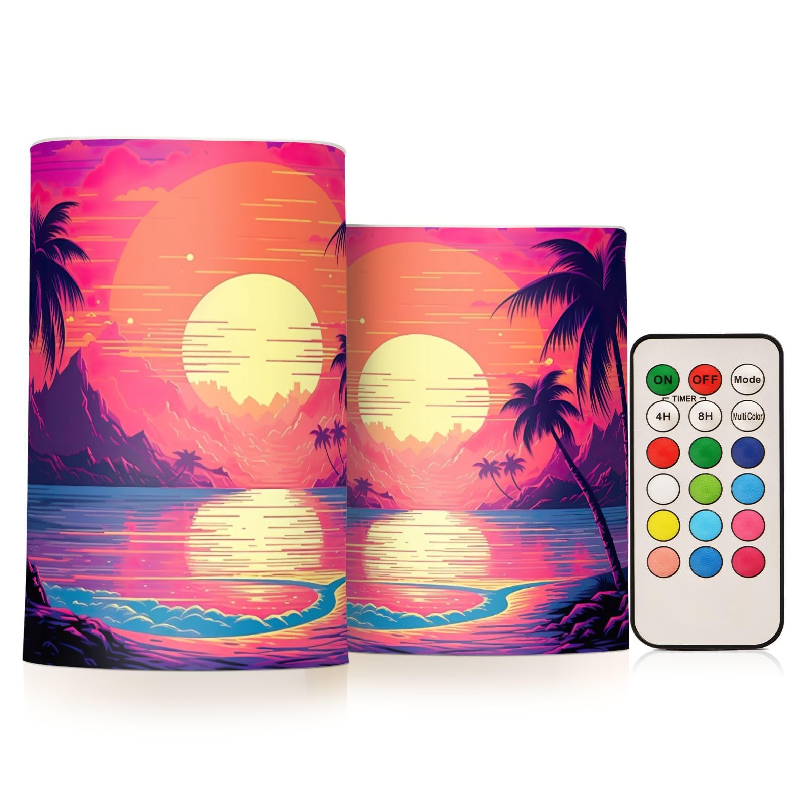 Kigai Mountain at Sunset Flameless Candles with Remote Control and Timer,Battery Operated LED Pillar Candles Adjustable Brightness for Ourdoor Indoor Use,Home Decor,2 Pack