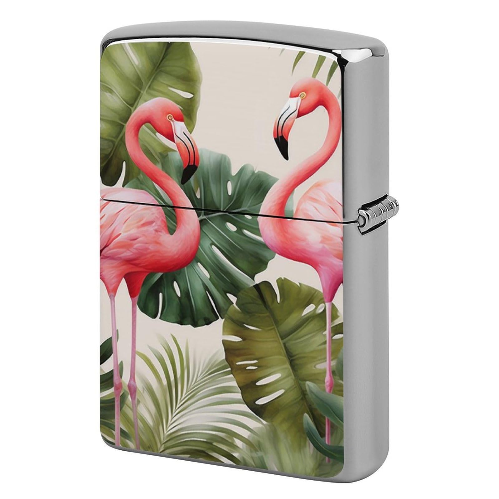 Flamingo Palm Trees Leaf Lighter Case Vintage Metal Lighter Cover Reusable Lighter Protective Sleeve Unique Design Personalized Lighter Sleeve Holder Against Dust and Scratches