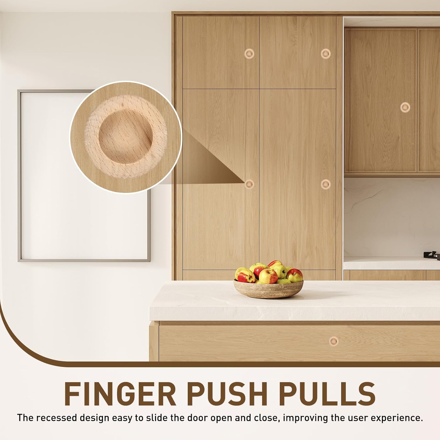 uxcell 8pcs Wood Recessed Concealed Handle 1.65"x0.47" Embedded Design Round Painted Sliding Door Pulls Handles for Sliding Barn Bypass Doors Wardrobe Drawer