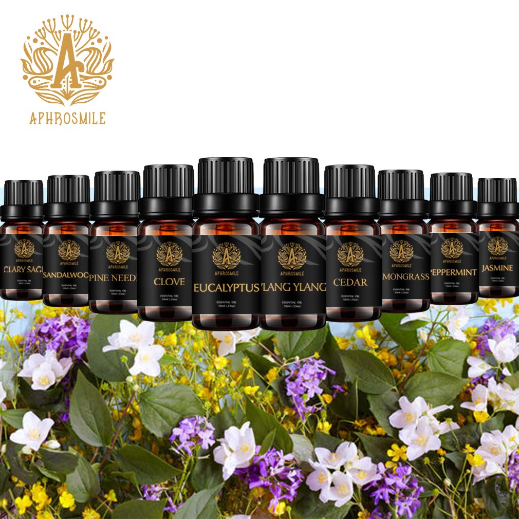 Aromatherapie Kiefer Nadeln ätherische Öle für Diffusor- Jasmin, Clary Salbei, Ylang Ylang Öle..., 10X10ml Sandelholz ätherisches Öl Set, 100% reine Zeder Öle set für Hause