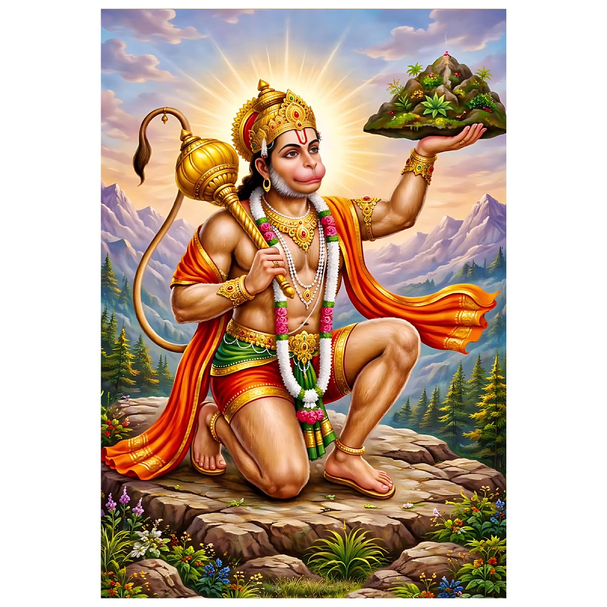 Lord Hanuman Sanjeevani Mountain Wall Sticker | Bajrangbali Flying Hanuman Vinyl Wall Decal for Pooja Room, Living Room, Temple-image-41