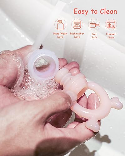 Miniatura 7 de Alimentador de frutas de silicona para bebés con bandeja congelador (paquete de 2), mordedores, juguete de dentición para bebés, moldes de paletas