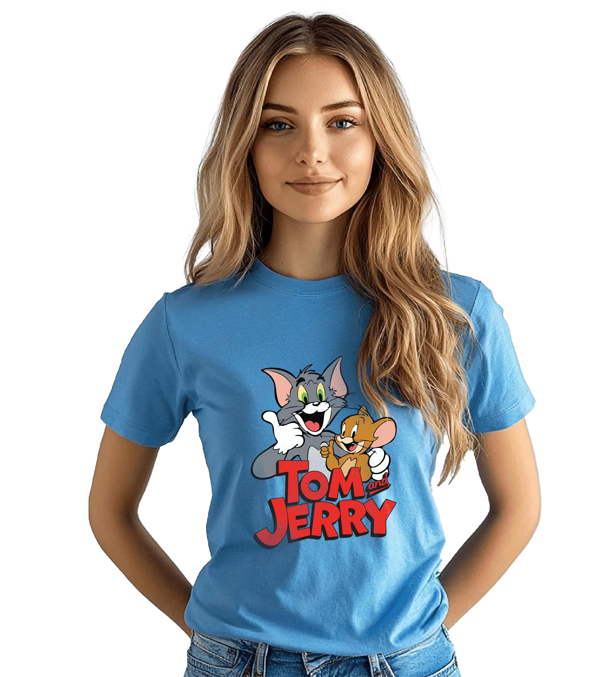 jedfer Women's 100% Cotton, Half Sleeve, Round Neck, Regular Fit, Tom & Jerry Graphic Print T-Shirt-picture-40